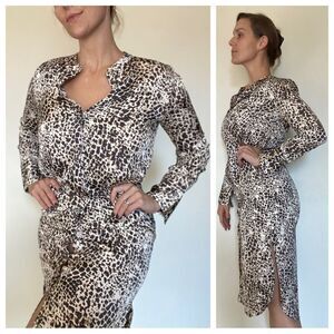 Banana Republic Dress Leopard Print Button Down High Low NEW